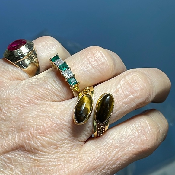 Beautiful Gold Filled Tigers Eye Cabochon Moi-et-Toi -Signed Artisan ring - Picture 6 of 6